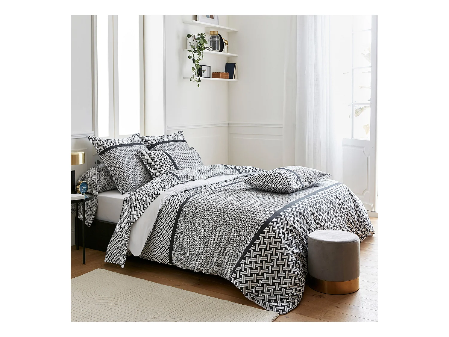 Housse de couette 140x200 cm percale coton RIVIERA noir Réglisse