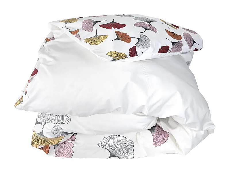 Housse de couette 200x200 cm Percale pur coton GINKGO Rose