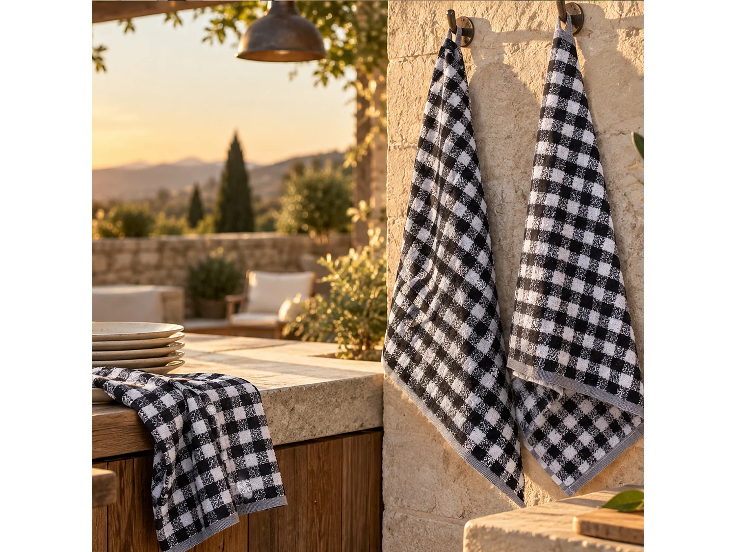 Lot de 2 torchons de cuisine éponge 50x50 cm SQUARES VICHY noir