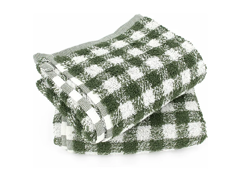Lot de 2 torchons de cuisine éponge 50x50 cm SQUARES VICHY vert kaki