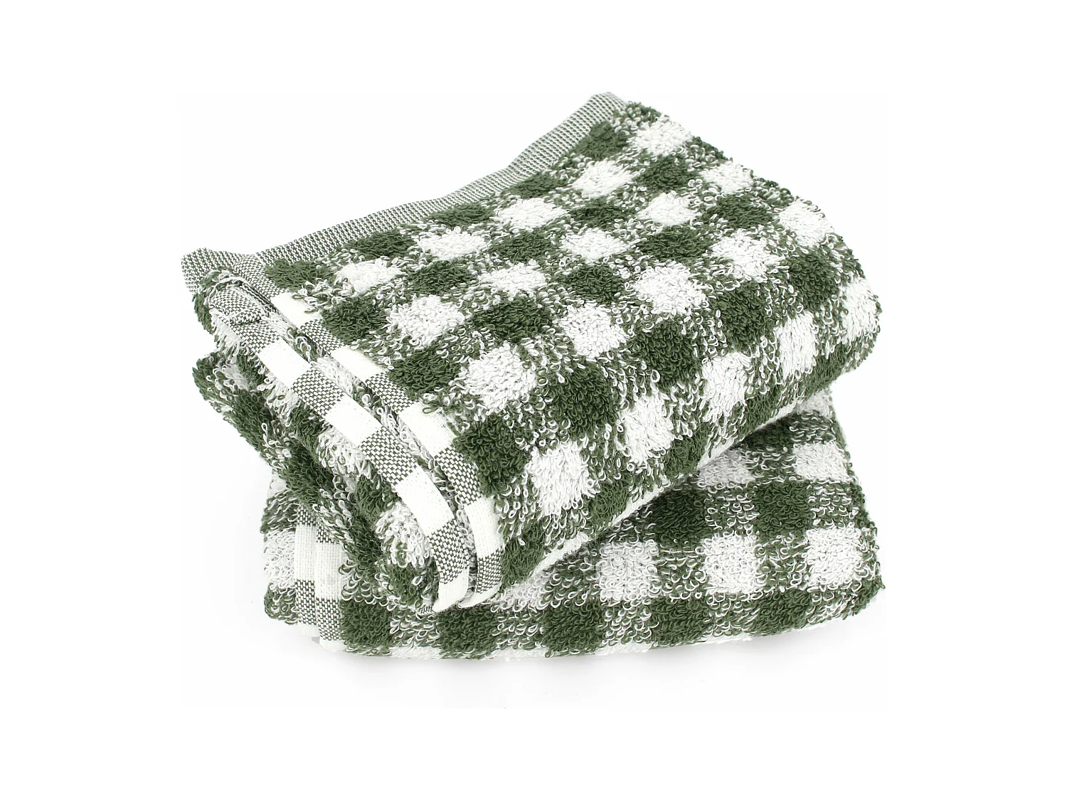 Lot de 2 torchons de cuisine éponge 50x50 cm SQUARES VICHY vert kaki