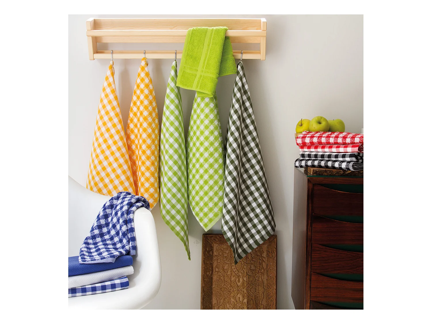 Lot de 2 torchons de cuisine éponge 50x50 cm SQUARES VICHY vert kaki