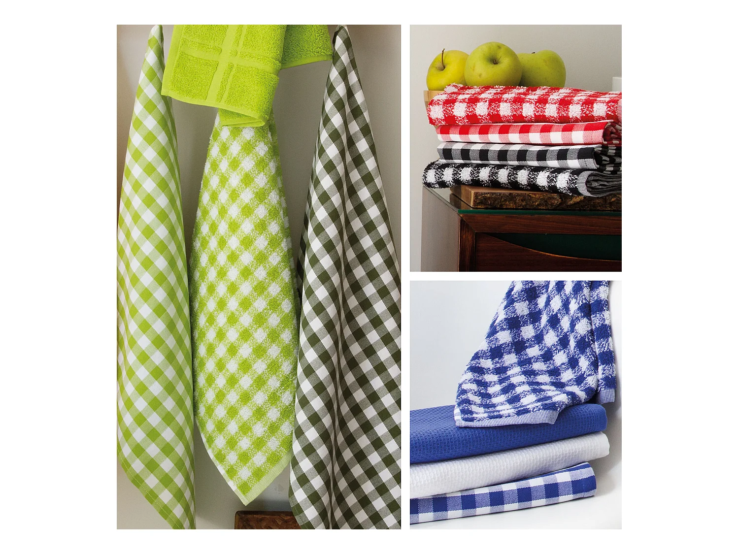 Lot de 2 torchons de cuisine éponge 50x50 cm SQUARES VICHY vert kaki