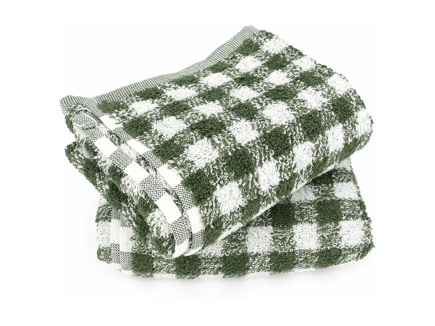 Lot de 2 torchons de cuisine éponge 50x50 cm SQUARES VICHY vert kaki