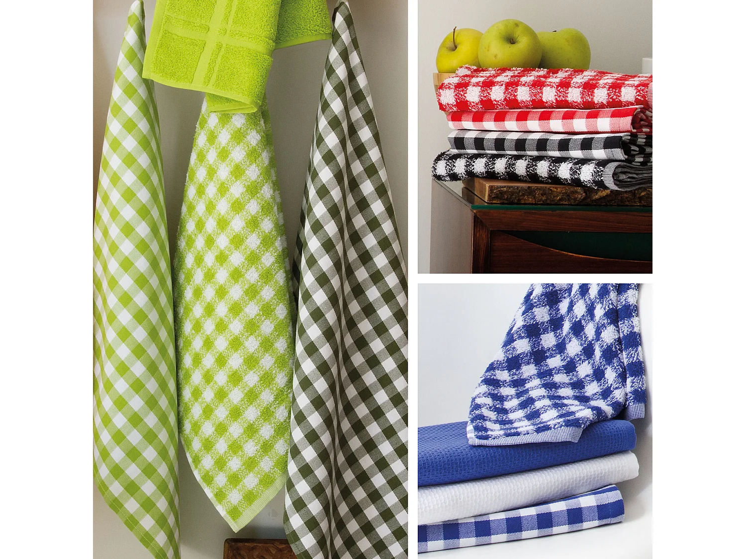 Lot de 2 torchons de cuisine éponge 50x50 cm SQUARES VICHY vert kaki