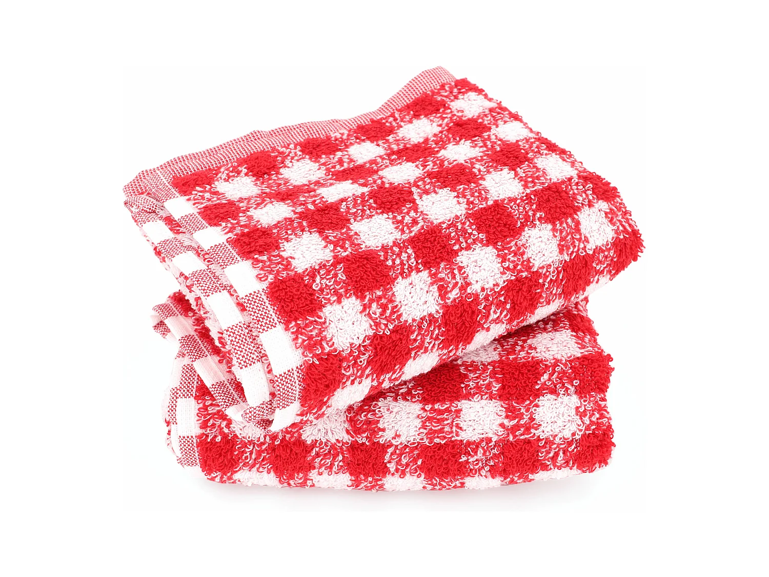 Lot de 2 torchons de cuisine éponge 50x50 cm SQUARES VICHY rouge