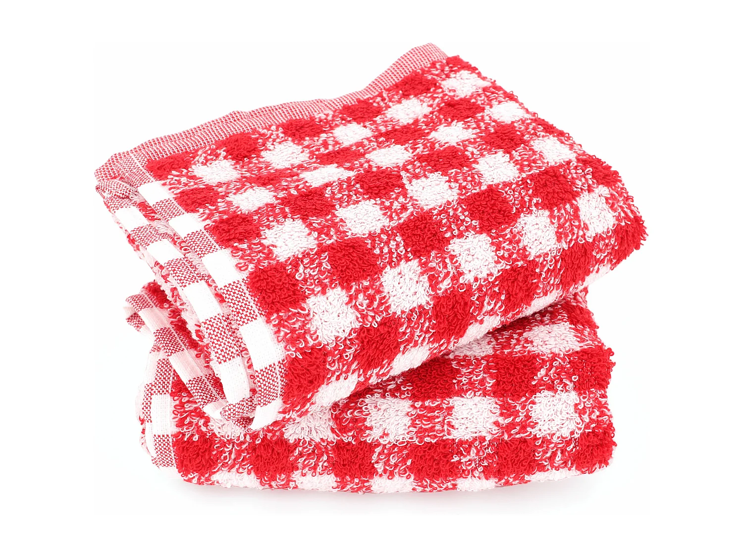 Lot de 2 torchons de cuisine éponge 50x50 cm SQUARES VICHY rouge