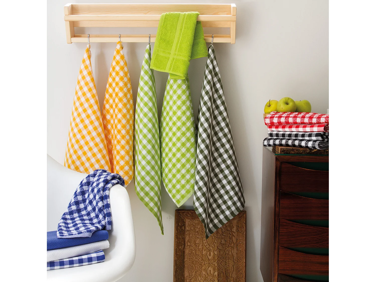 Lot de 2 torchons de cuisine éponge 50x50 cm SQUARES VICHY rouge