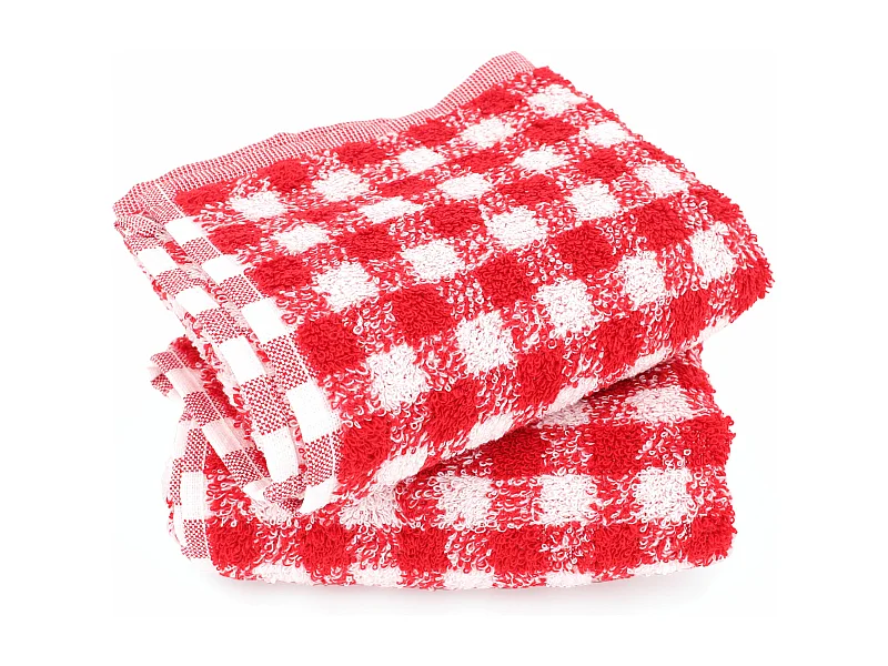 Lot de 2 torchons de cuisine éponge 50x50 cm SQUARES VICHY rouge