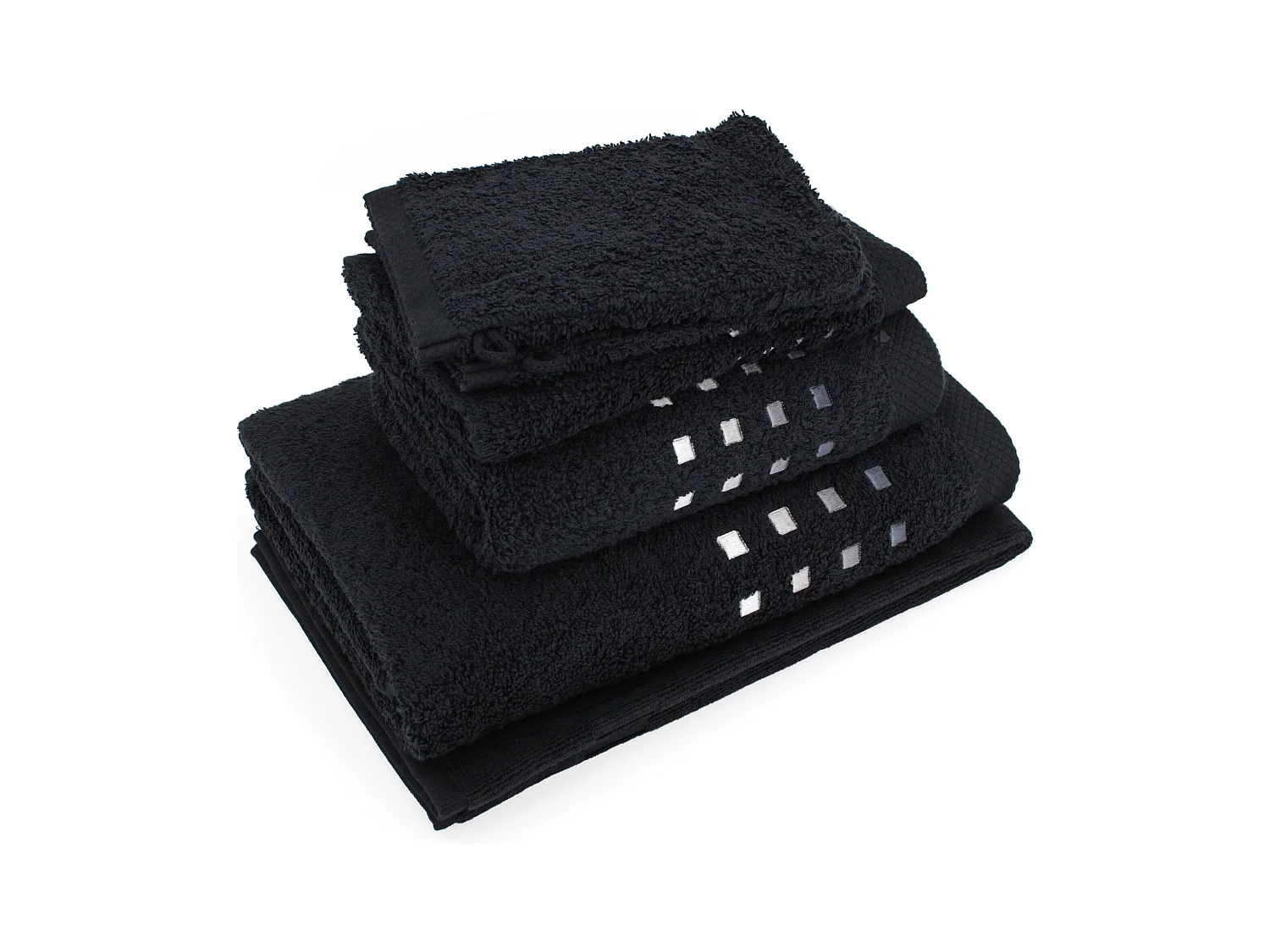 Parure de bain 6 pièces PURE SQUARES Noir 550 g/m2