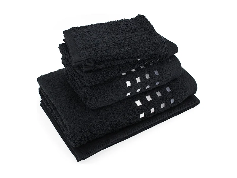 Parure de bain 6 pièces PURE SQUARES Noir 550 g/m2