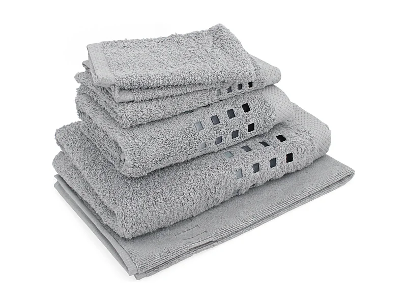 Parure de bain 6 pièces PURE SQUARES Argent 550 g/m2