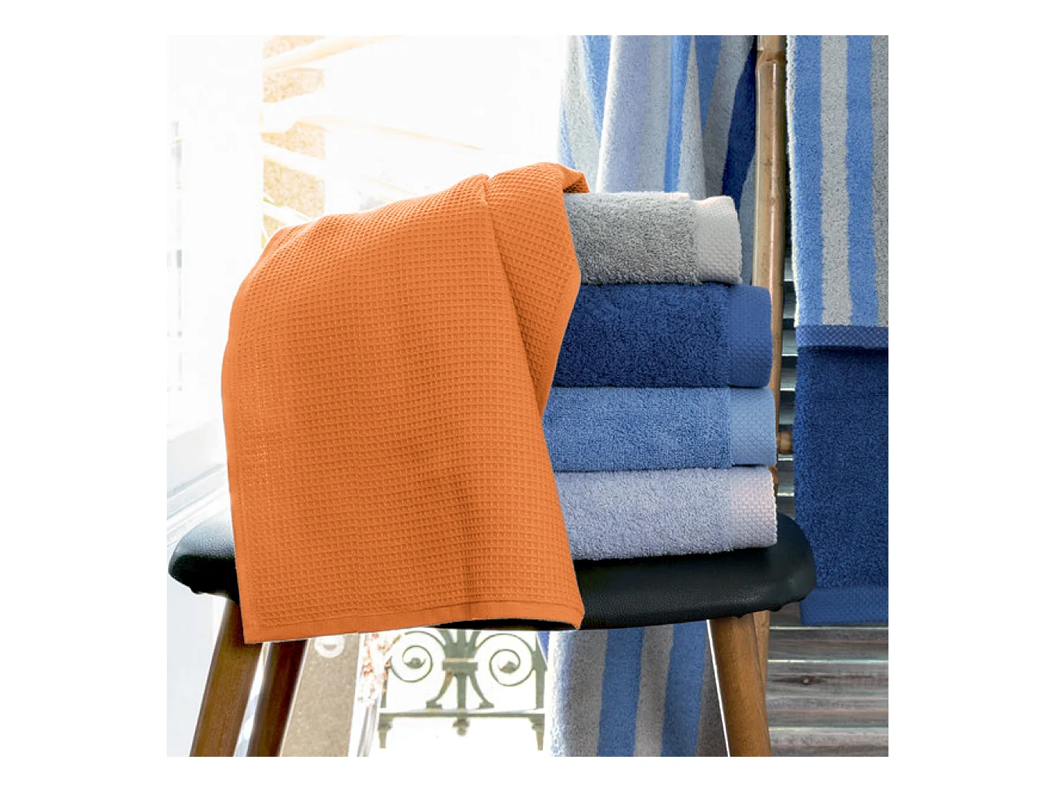 Drap de douche 70x140 cm nid d'abeille PURE WAFFLE 300 g/m² orange butane