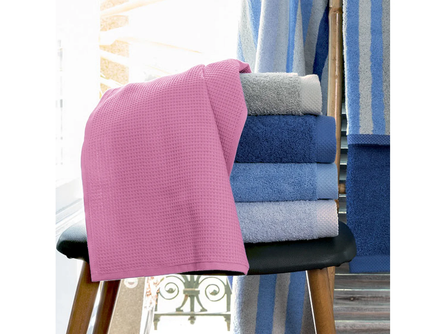 Drap de douche 70x140 cm nid d'abeille PURE WAFFLE 300 g/m² rose lavande