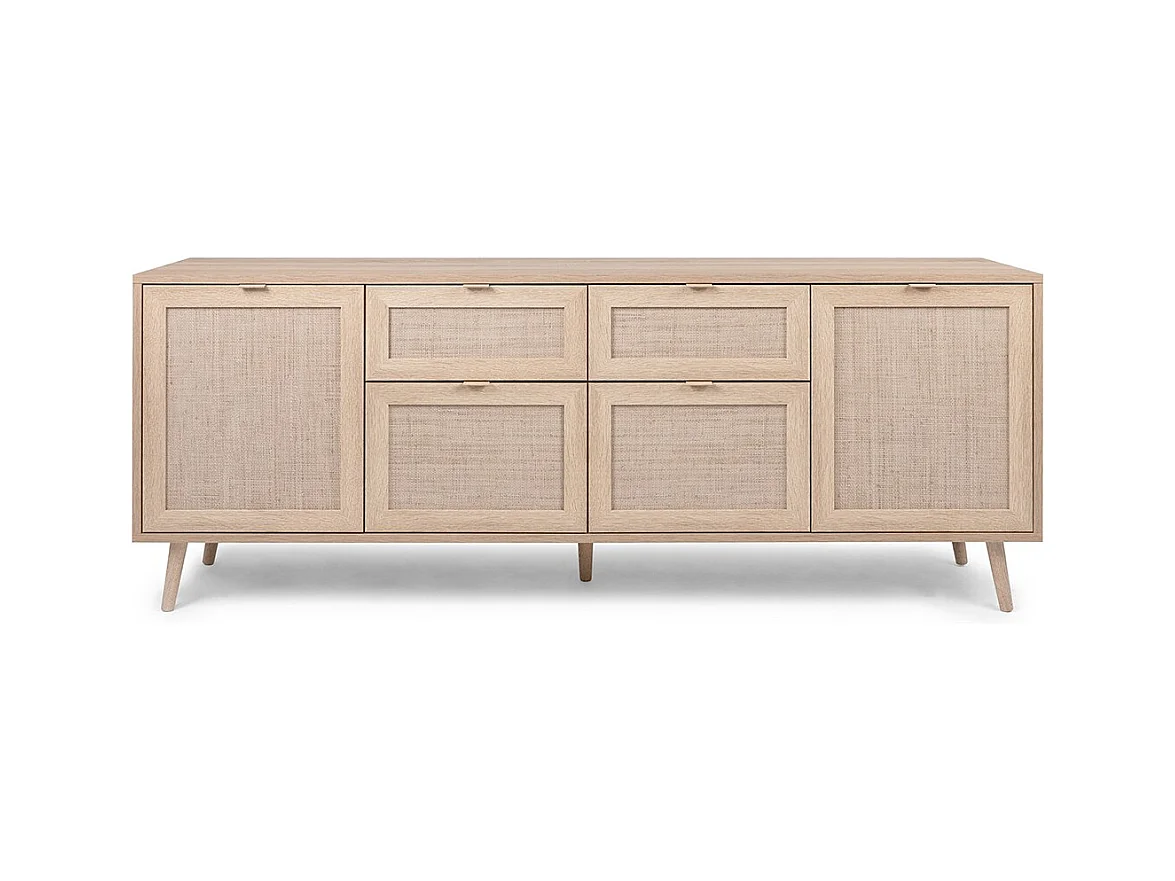 Credenza a 4 ante 2 cassetti L180 cm - Stampa effetto rattan