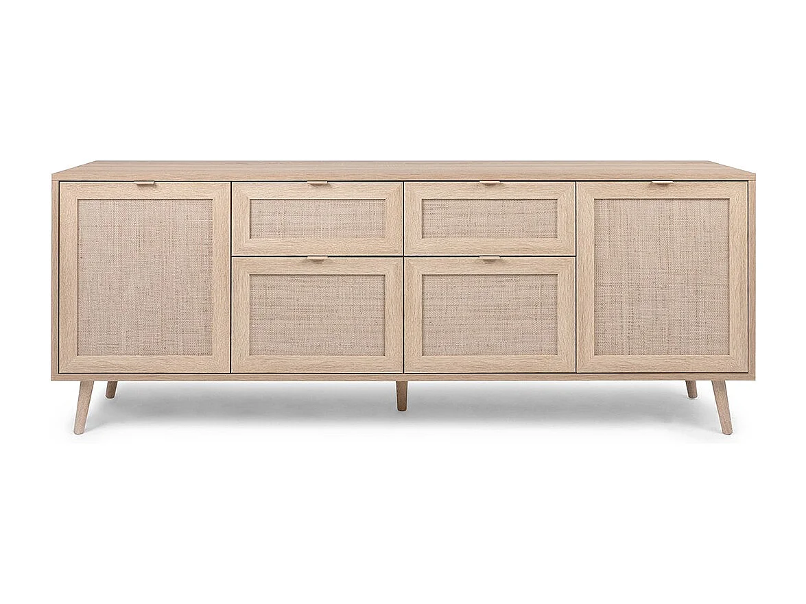 Credenza a 4 ante 2 cassetti L180 cm - Stampa effetto rattan
