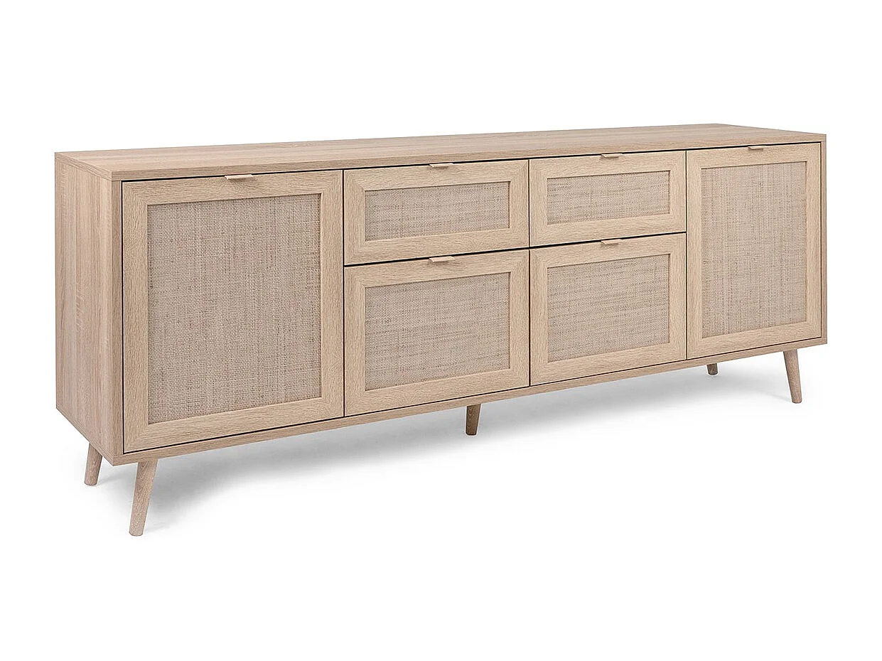 Credenza a 4 ante 2 cassetti L180 cm - Stampa effetto rattan