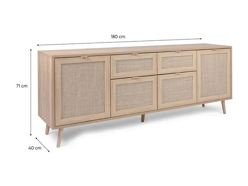 Credenza a 4 ante 2 cassetti L180 cm - Stampa effetto rattan