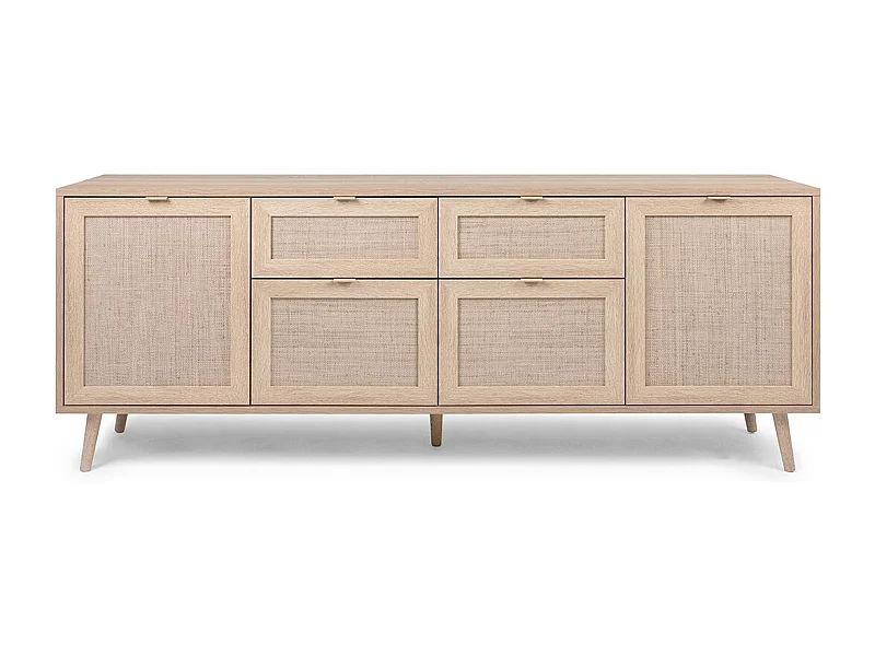 Credenza a 4 ante 2 cassetti L180 cm - Stampa effetto rattan