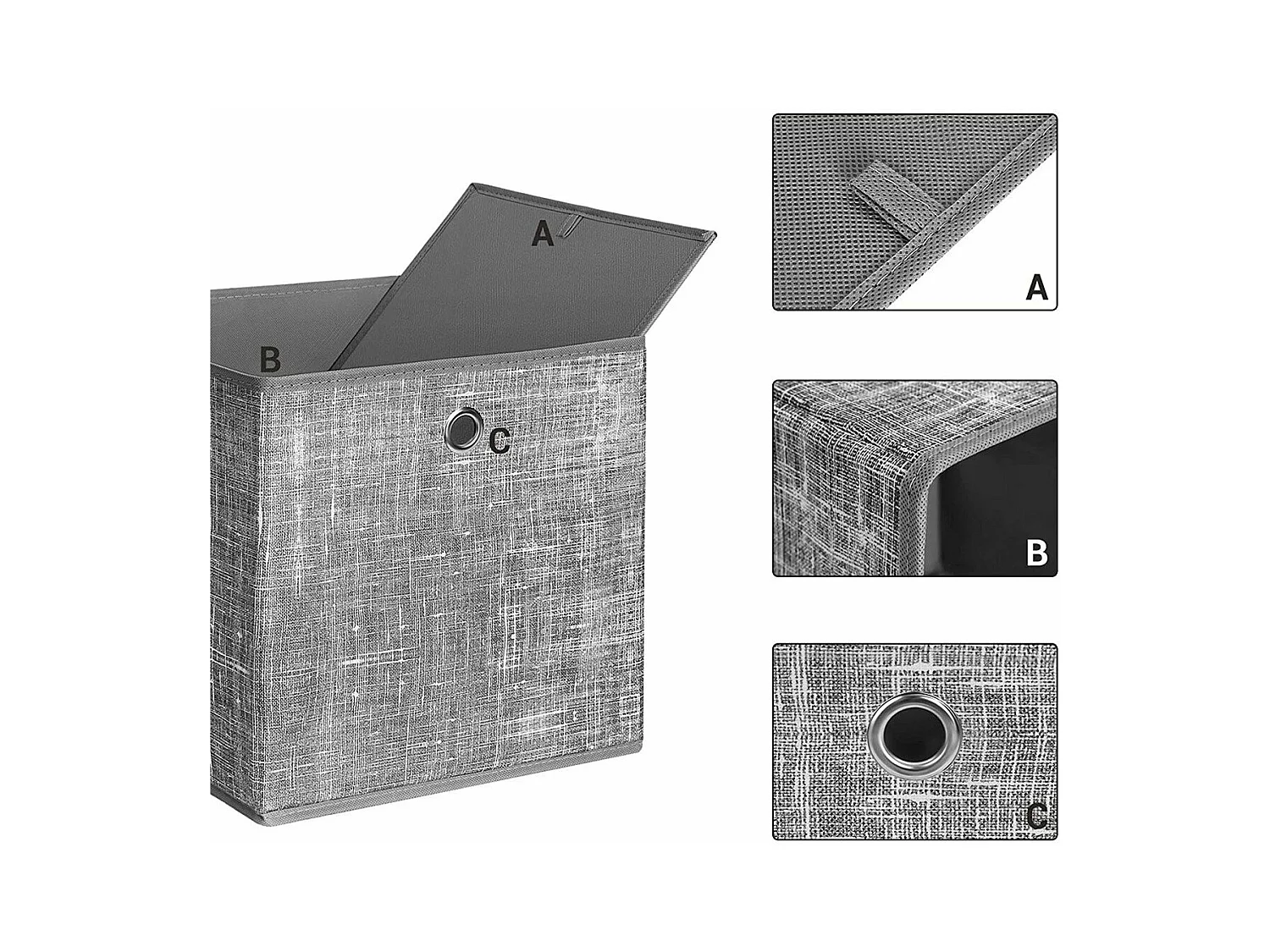 Set von 6 faltbaren grauen Stoff-Aufbewahrungswürfeln - 30x30x30 cm