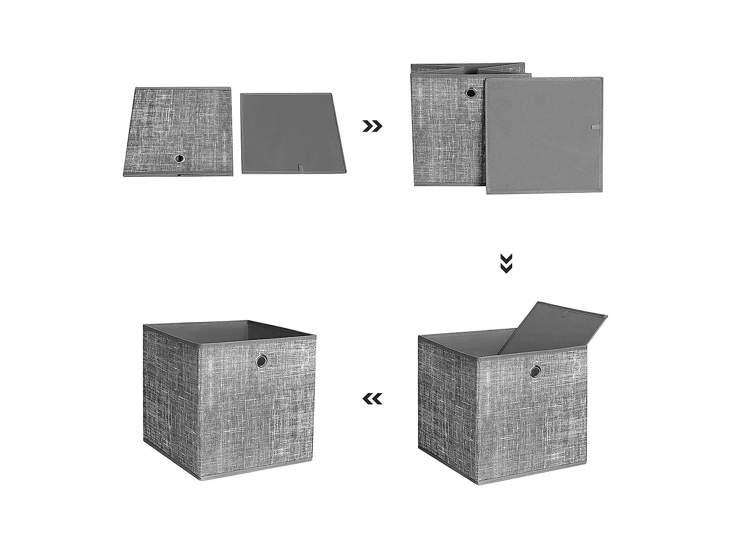 Set von 6 faltbaren grauen Stoff-Aufbewahrungswürfeln - 30x30x30 cm
