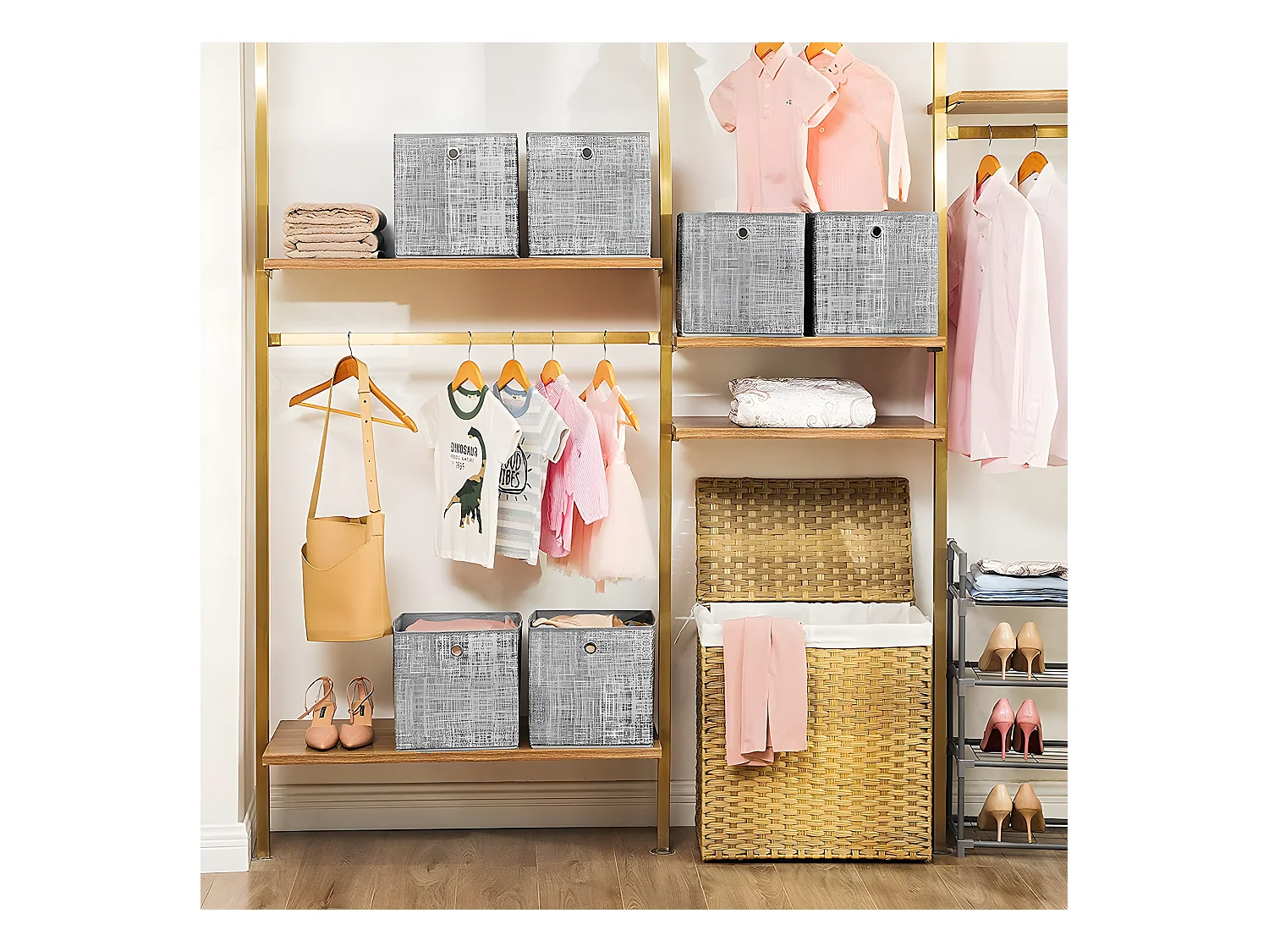 Set von 6 faltbaren grauen Stoff-Aufbewahrungswürfeln - 30x30x30 cm