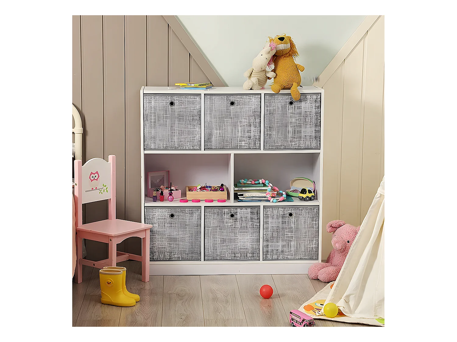 Set von 6 faltbaren grauen Stoff-Aufbewahrungswürfeln - 30x30x30 cm