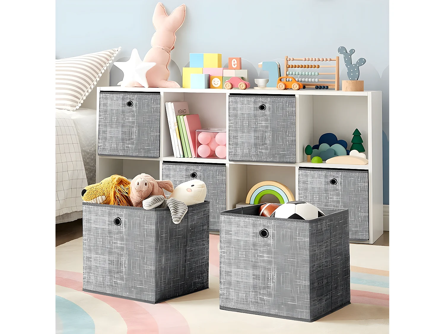 Lot de 6 cubes de rangement pliables gris en tissu non tissés - 30x30x30 cm