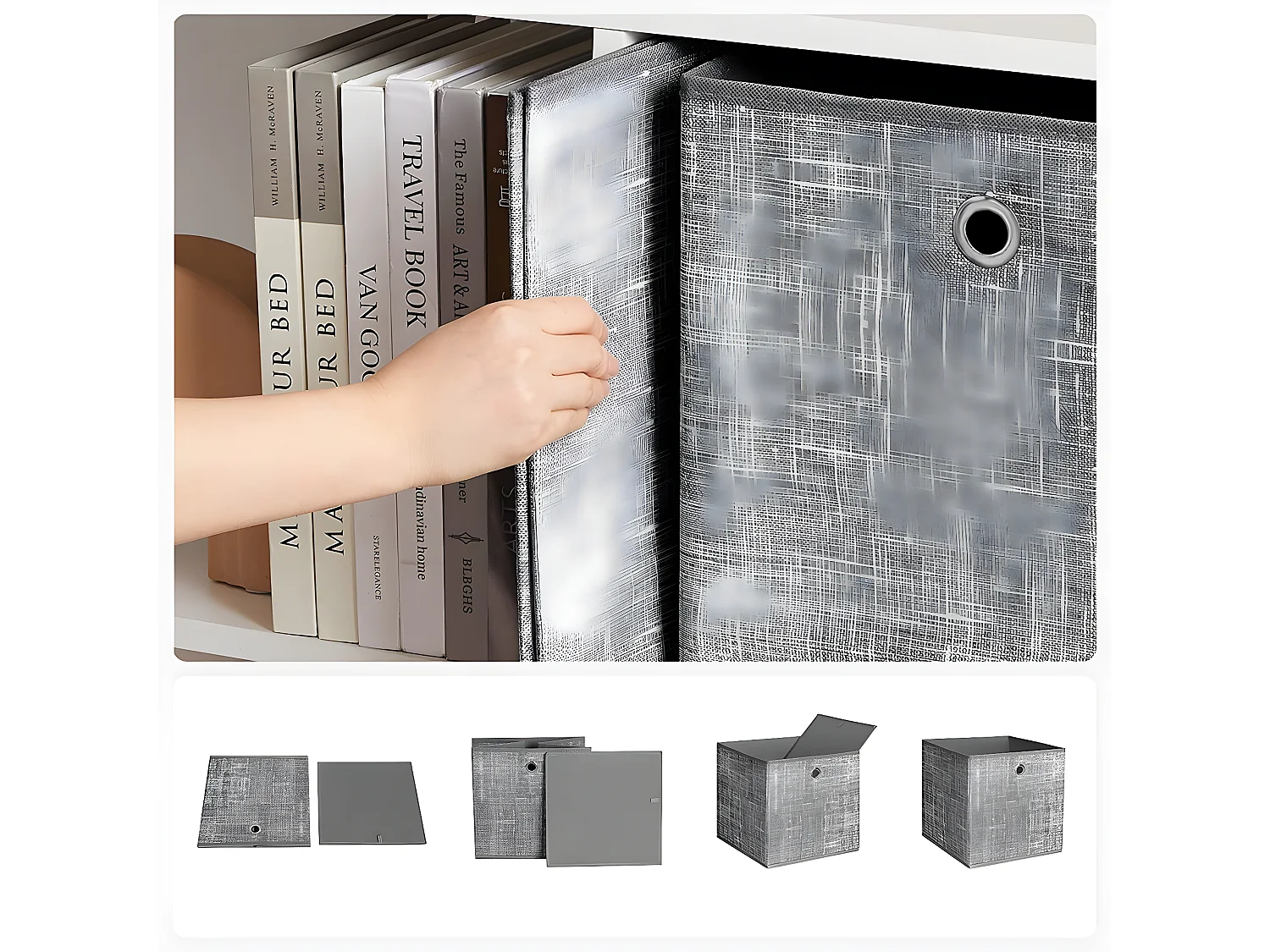 Lot de 6 cubes de rangement pliables gris en tissu non tissés - 30x30x30 cm