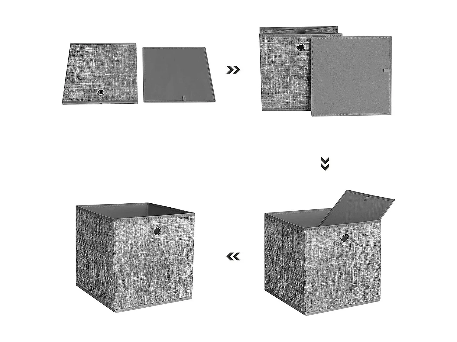 Lot de 6 cubes de rangement pliables gris en tissu non tissés - 30x30x30 cm