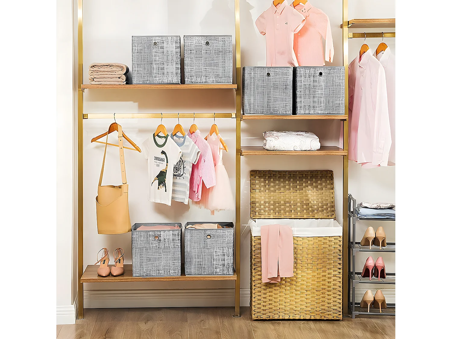 Lot de 6 cubes de rangement pliables gris en tissu non tissés - 30x30x30 cm