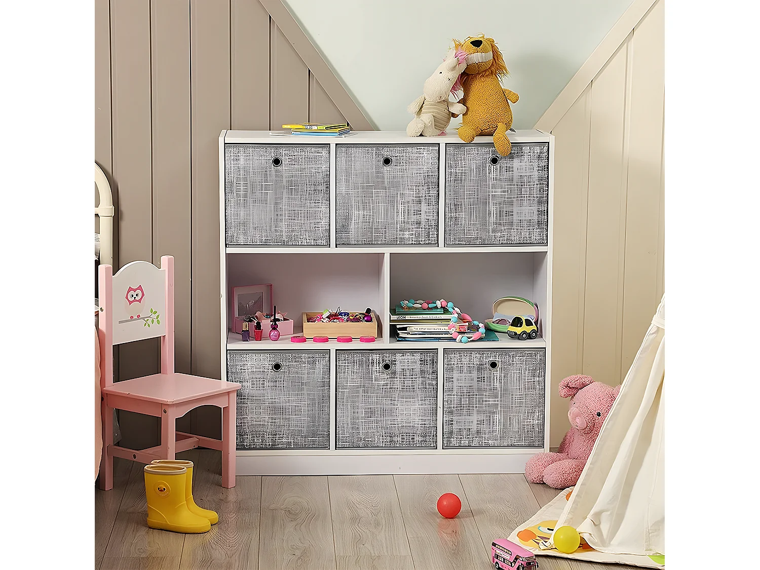 Lot de 6 cubes de rangement pliables gris en tissu non tissés - 30x30x30 cm