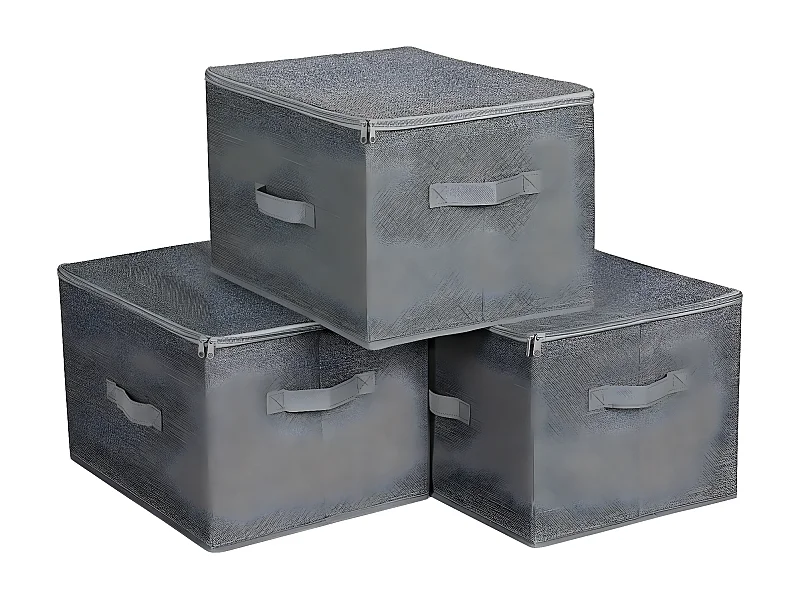 Faltbare graue Aufbewahrungsboxen mit Griffen und Deckel - L40 x H25 cm