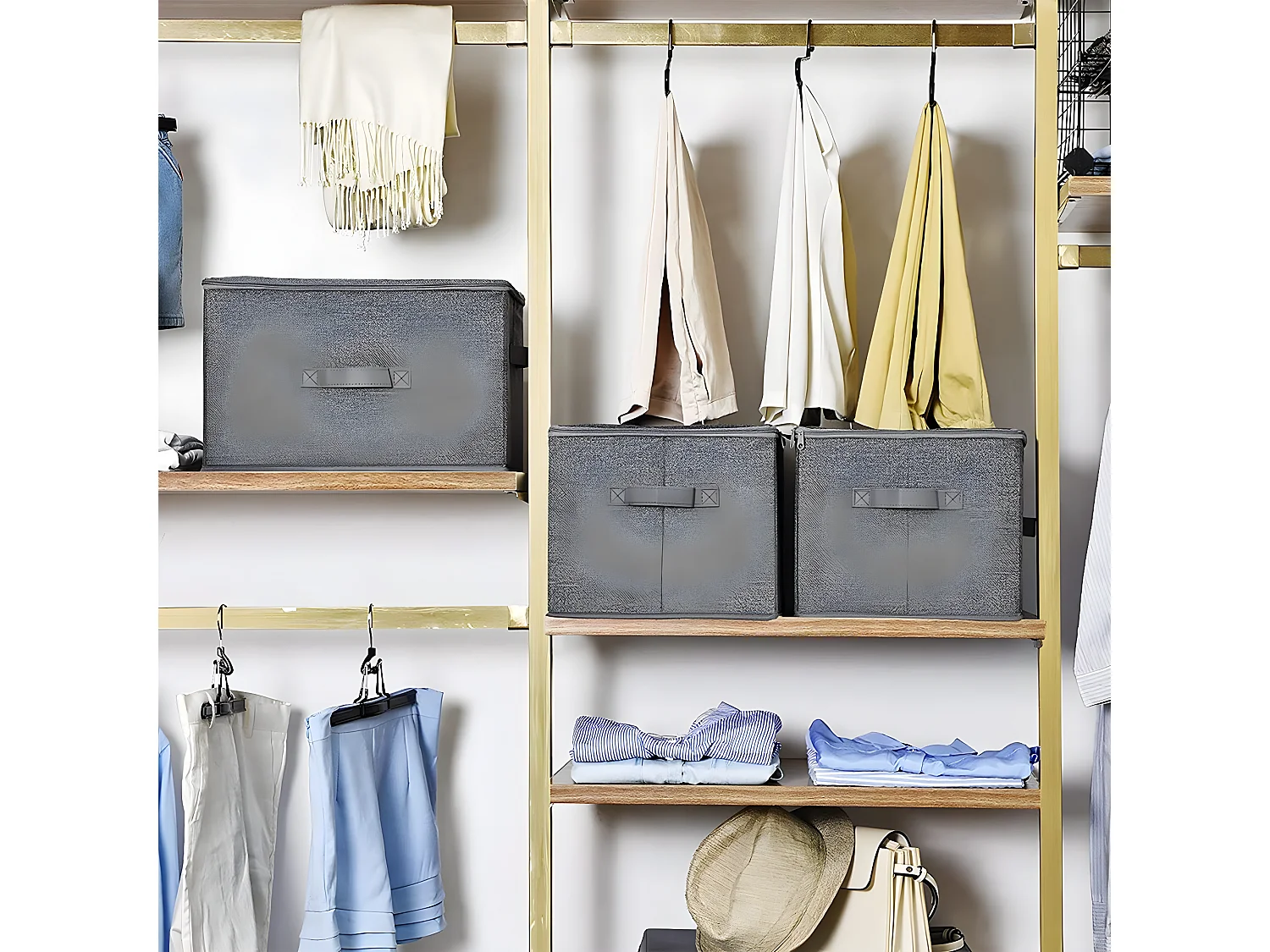 Scatole grigie pieghevoli con maniglie e coperchio