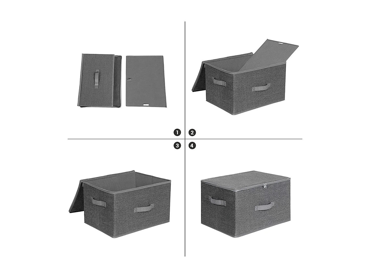 Scatole grigie pieghevoli con maniglie e coperchio