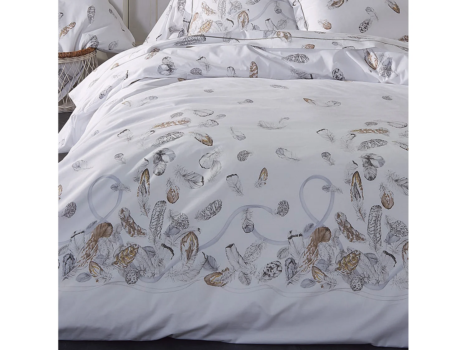 Parure de lit 3 pièces 260x240 cm taies 65x65 cm Percale pur coton PLUMES
