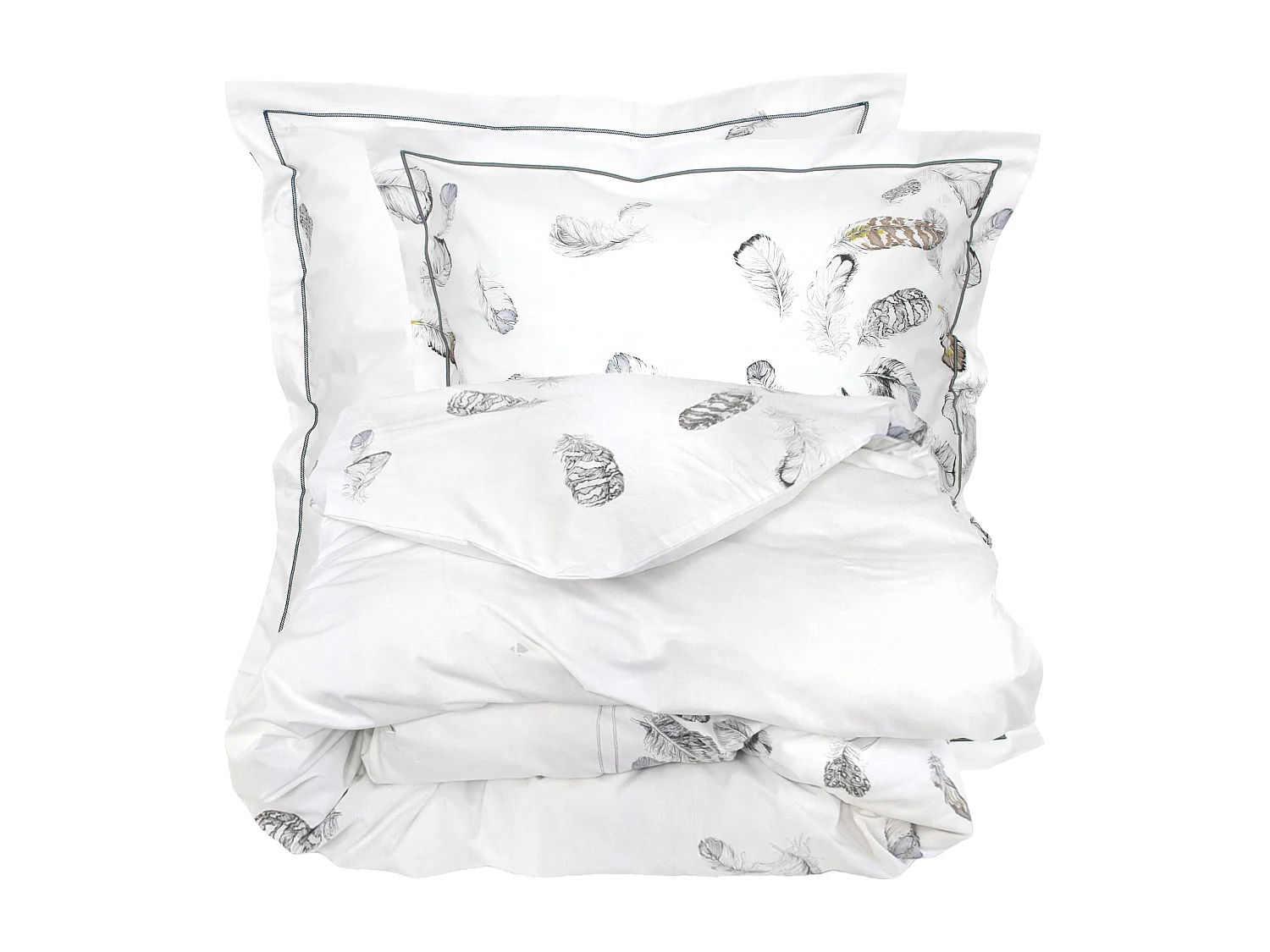 Parure de lit 3 pièces 200x200 cm taies 65x65 cm Percale pur coton PLUMES