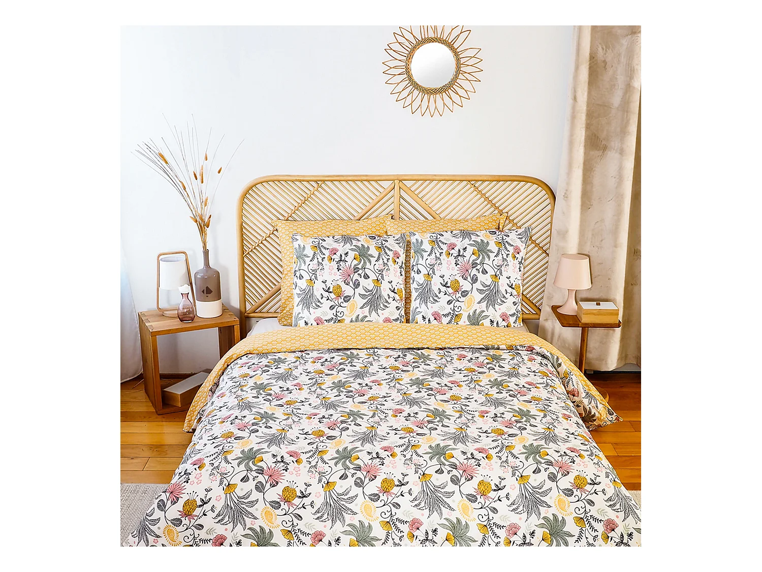 Parure de lit 260x240 cm Satin de coton WAYAN Vert 3 pièces