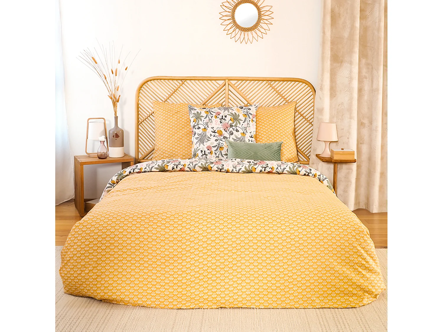 Parure de lit 260x240 cm Satin de coton WAYAN Vert 3 pièces