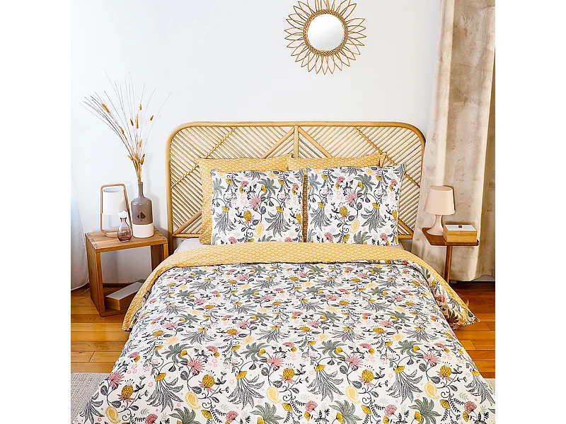 Parure de lit 260x240 cm Satin de coton WAYAN Vert 3 pièces