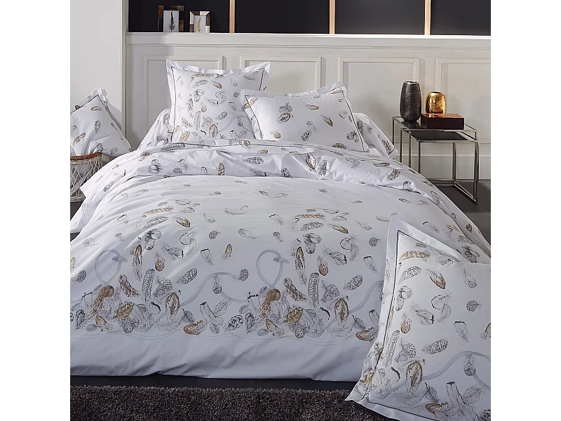 Parure de lit 3 pièces 240x220 cm taies 65x65 cm Percale pur coton PLUMES