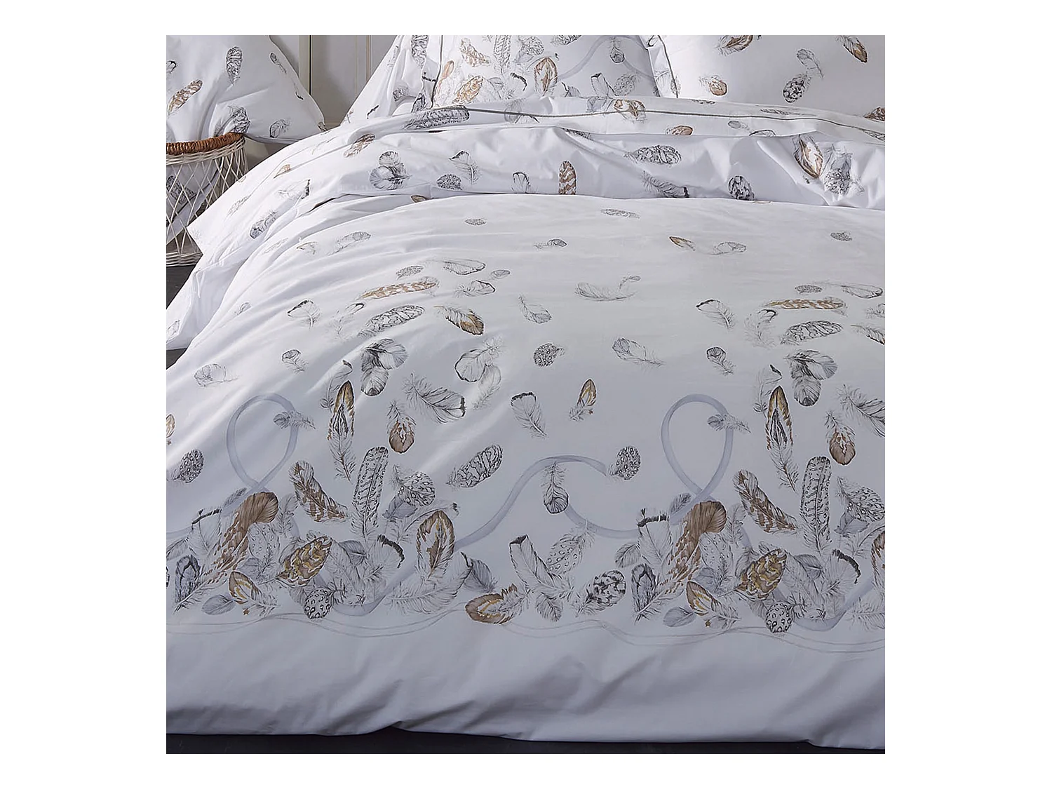 Parure de lit 3 pièces 300x240 cm taies 65x65 cm Percale pur coton PLUMES