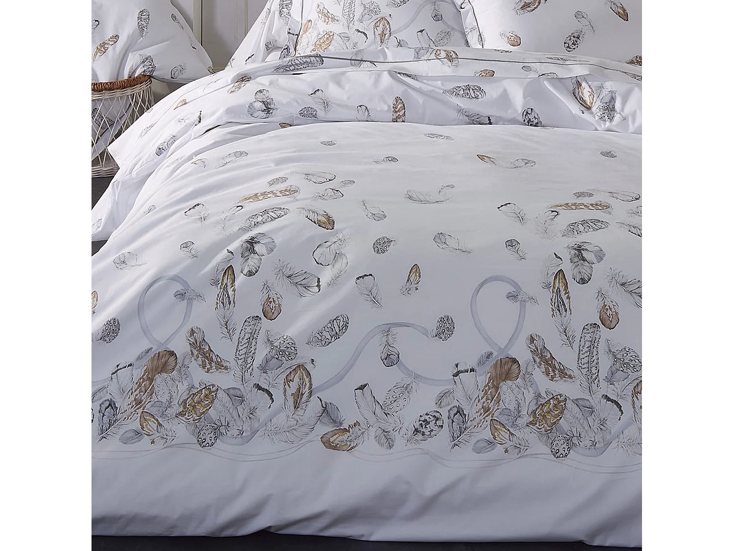 Parure de lit 3 pièces 300x240 cm taies 65x65 cm Percale pur coton PLUMES