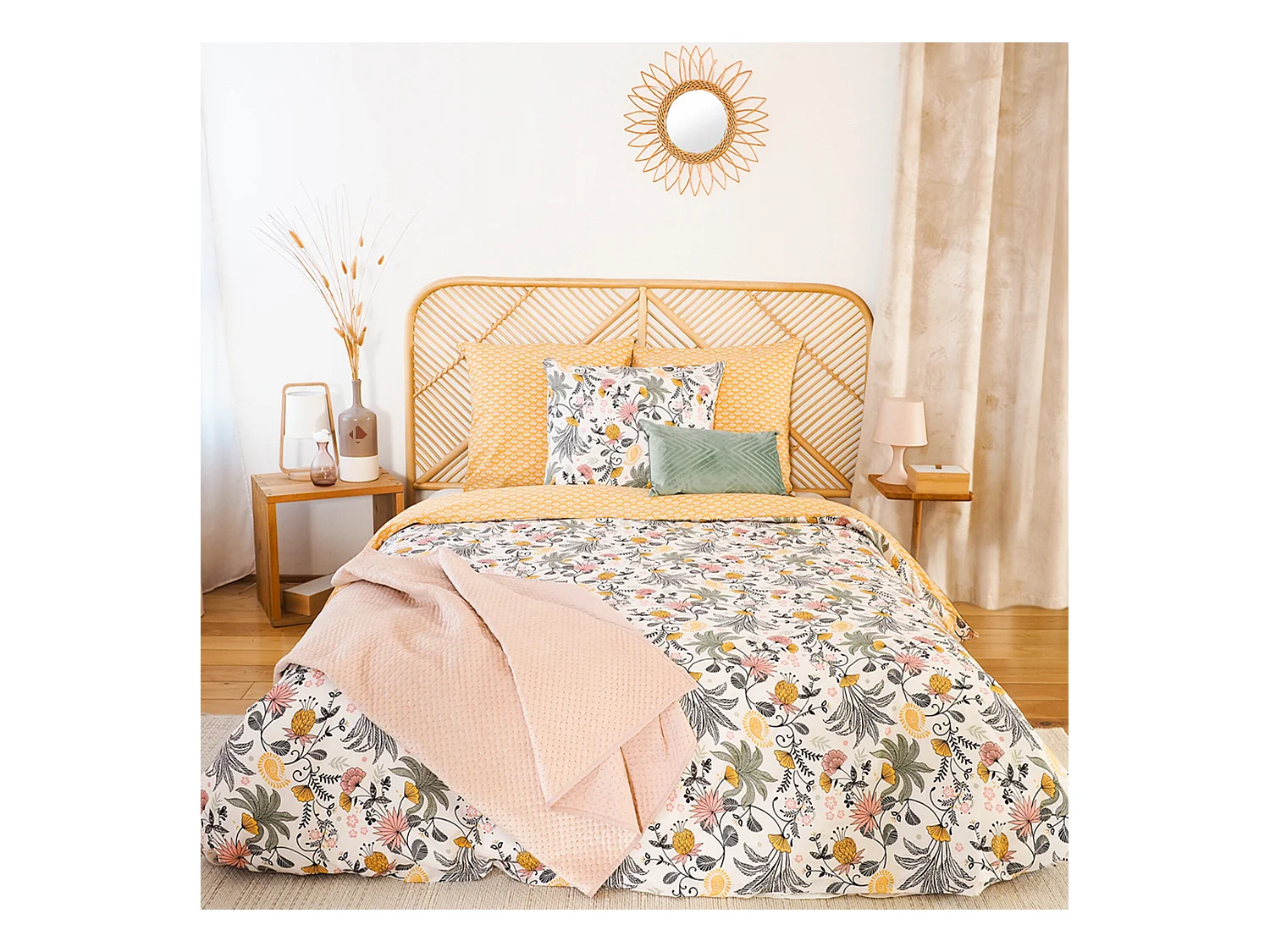 Parure de lit 240x220 cm Satin de coton WAYAN Vert 3 pièces