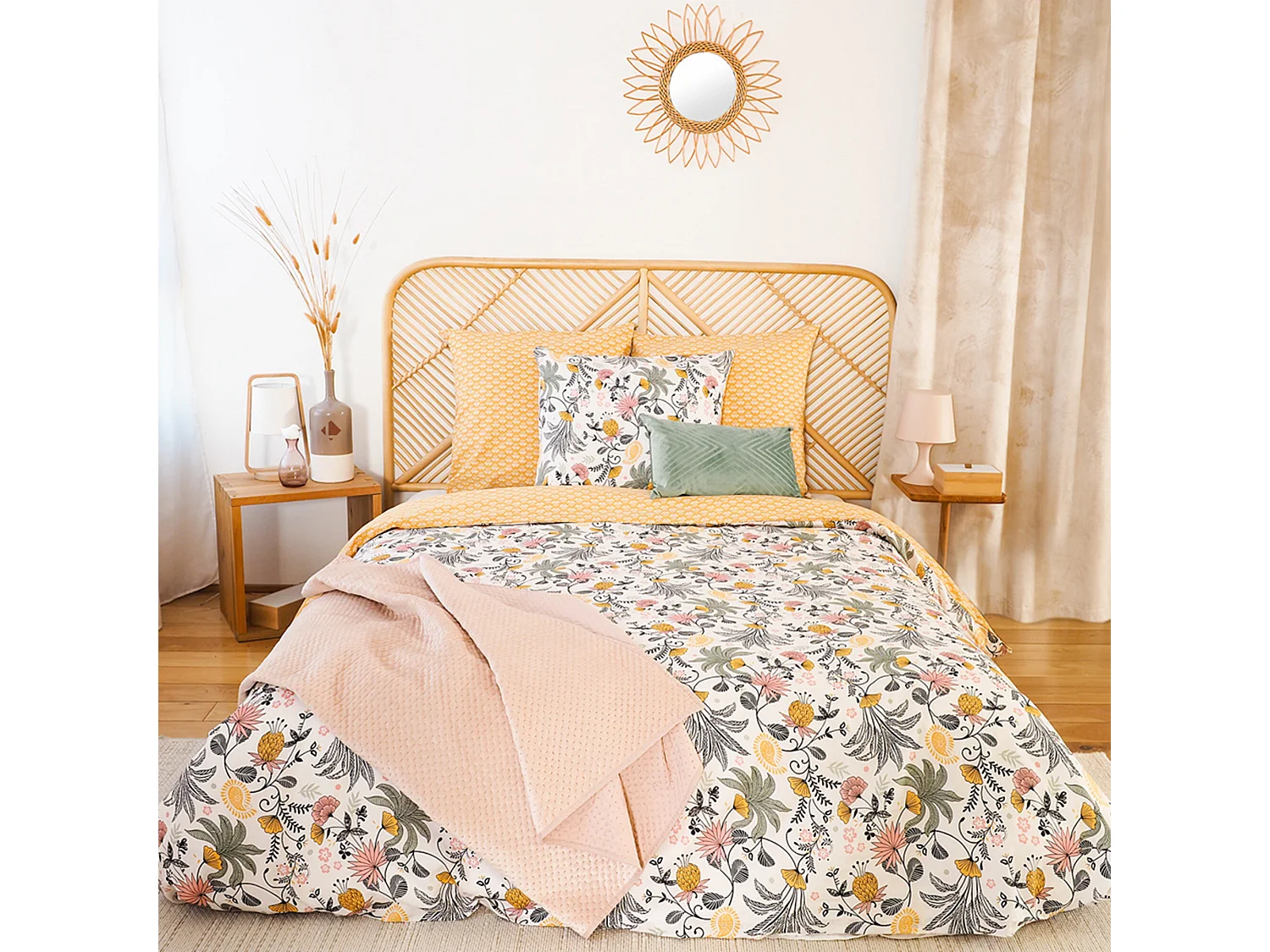 Parure de lit 240x220 cm Satin de coton WAYAN Vert 3 pièces