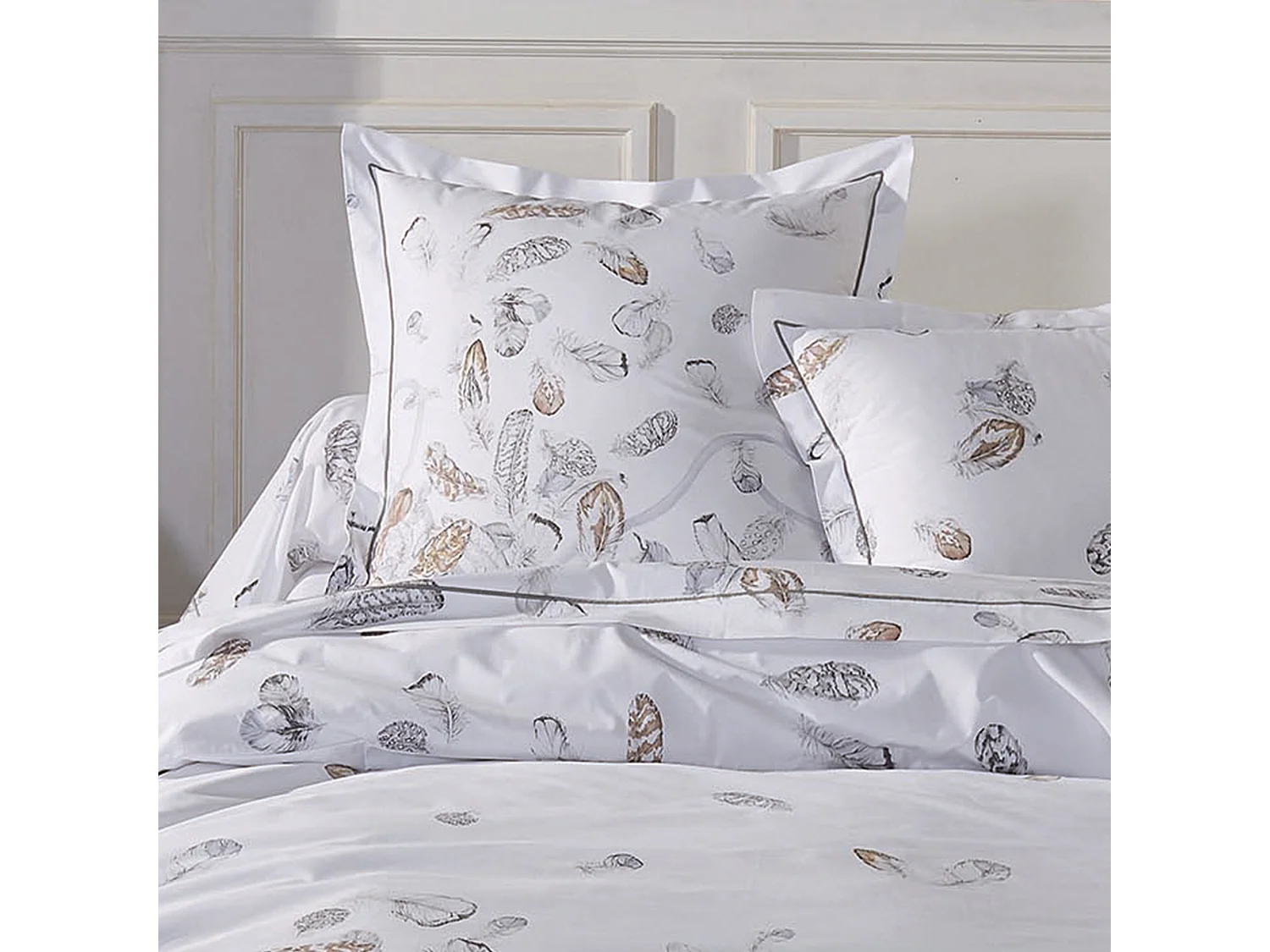 Parure de lit 3 pièces 280x240 cm taies 65x65 cm Percale pur coton PLUMES