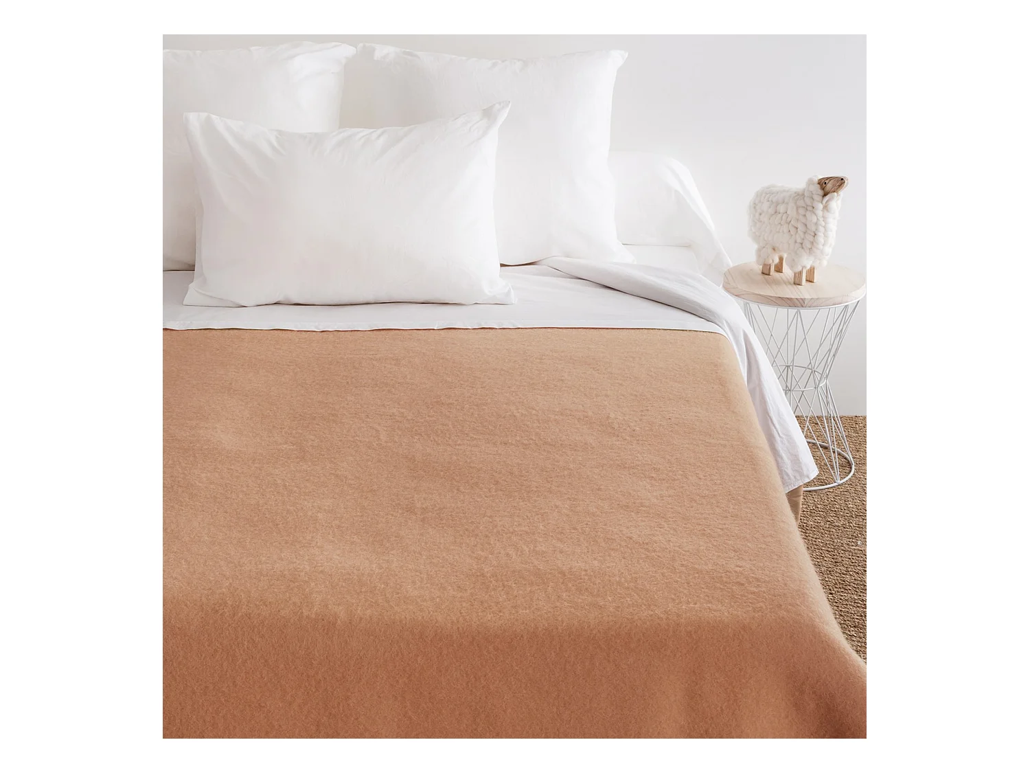 Couverture pure laine vierge Woolmark 500g/m² VOLTA 240x260 cm Marron Sable