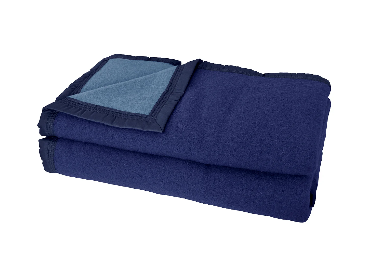 Couverture pure laine vierge Woolmark 500g/m² VOLTA 240x260 cm Bleu Marine/Myosotis