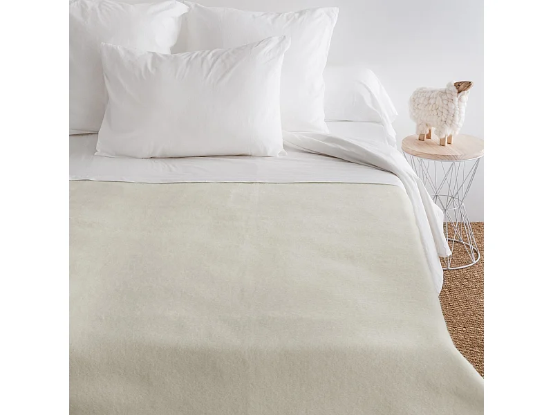Couverture pure laine vierge Woolmark 500g/m² VOLTA 180x240 cm Blanc Naturel