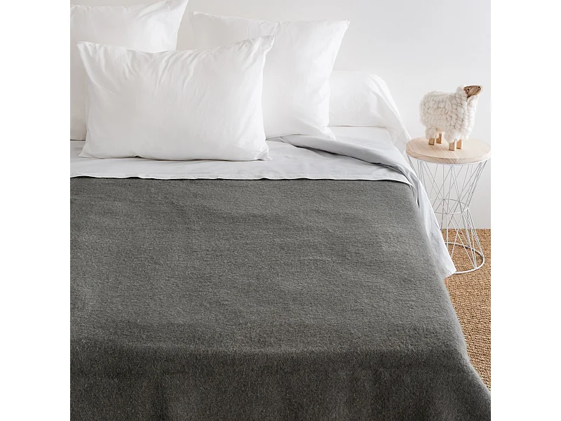 Couverture pure laine vierge Woolmark 500g/m² VOLTA 240x300 cm Gris Acier